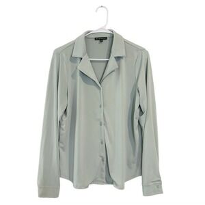 Adrianna Papell Sage Green Notch Collar Button Down Blouse Long Sleeve MEDIUM